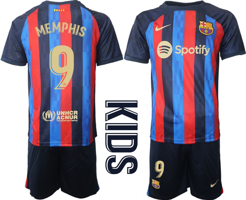 Youth 2022-2023 Club Barcelona home blue #9 Soccer Jerseys